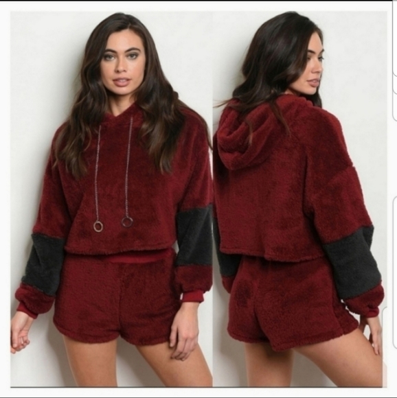 Pants - lounge shorts sherpa burgandy NEW BOUTIQUE